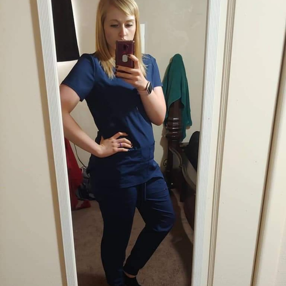 Heartsoul navy scrub set & striped undershirt